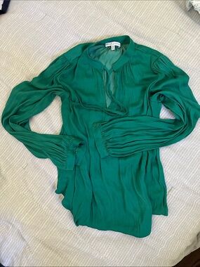 Green Tie-Neck Silk Blouse